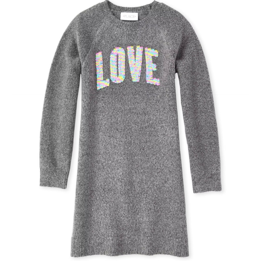 The Children's Place Girls Flip Sequin Love Sweater Dress